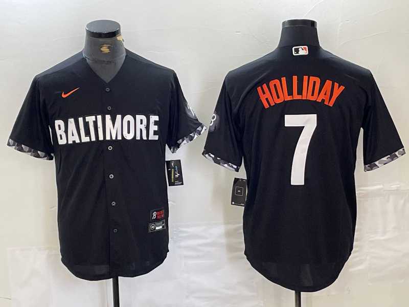 Mens Baltimore Orioles #7 Jackson Holliday Black 2023 City Connect Cool Base Stitched Jersey